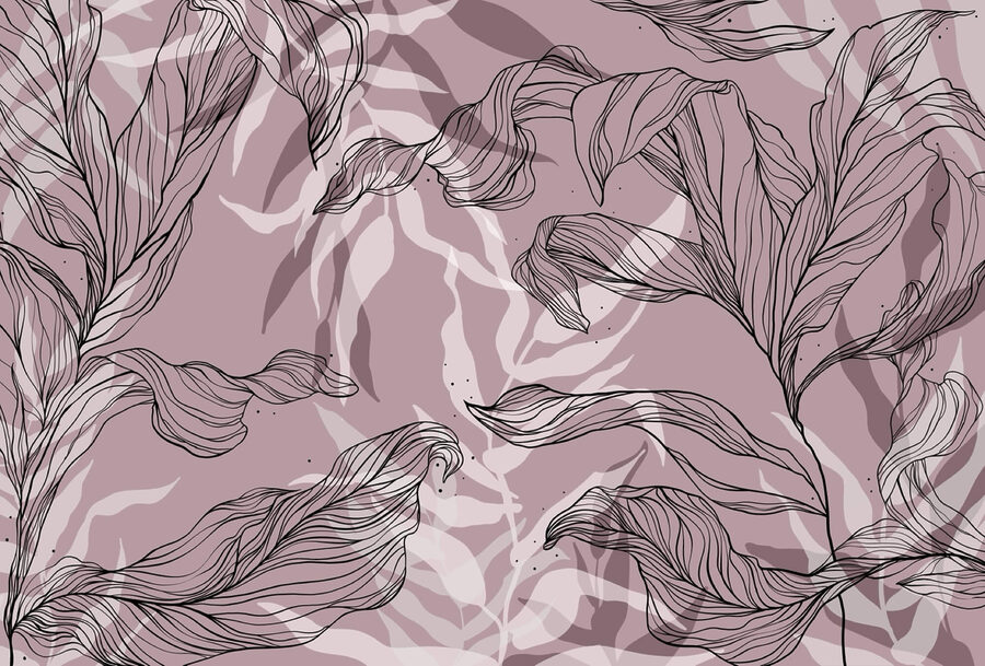 Drawing of leaves on a pink background