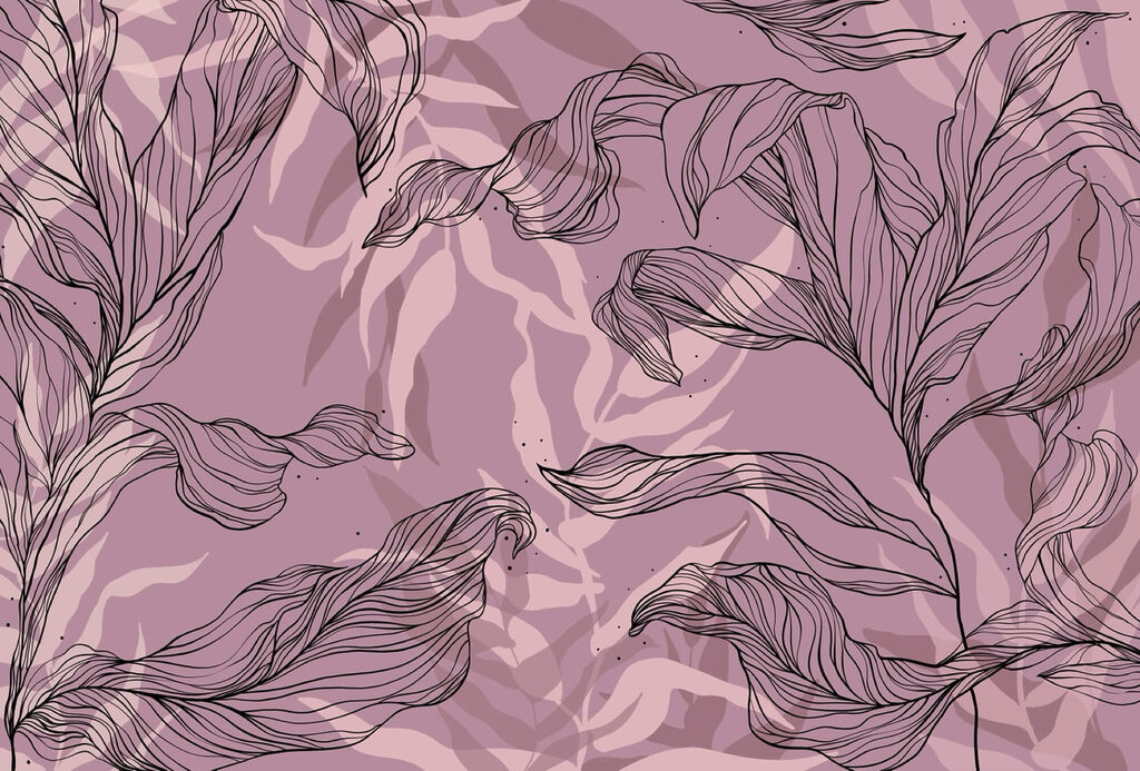Drawing of leaves on a purple background Drawing of leaves on a purple background