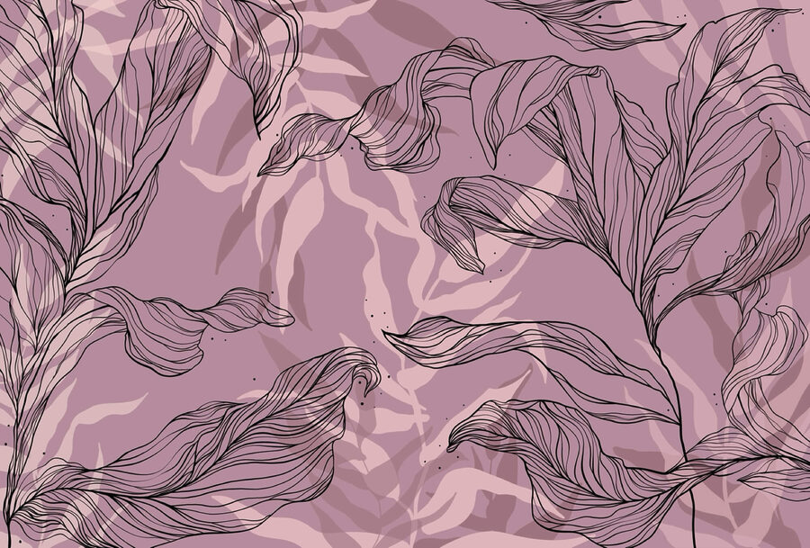 Drawing of leaves on a purple background