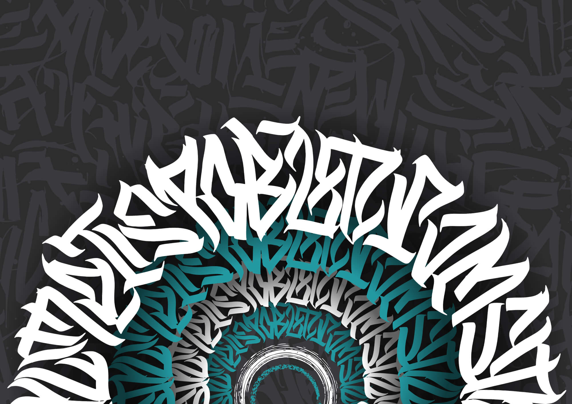 t00012p - White and blue graffiti on a black background - tegory