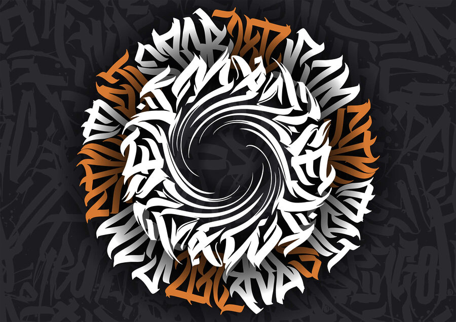 Wall murals Circular pattern with white and orange letters - Image 3