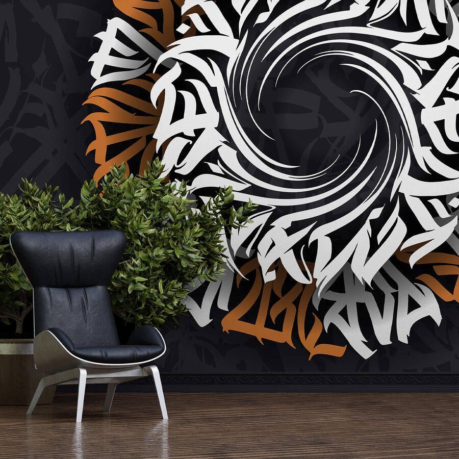 Wall murals Circular pattern with white and orange letters - Image 2