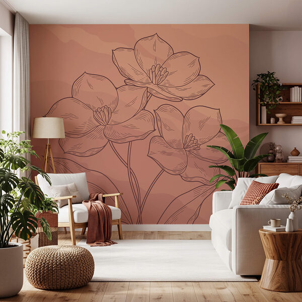 Drawing of flowers on a pink background Drawing of flowers on a pink background