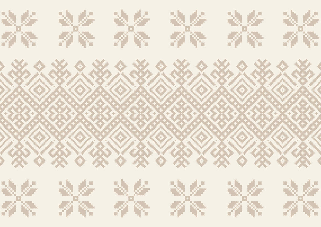 Pattern of geometric shapes and flowers