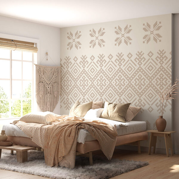 Pattern of geometric shapes and flowers