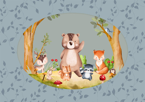 Cartoon of animals in a forest