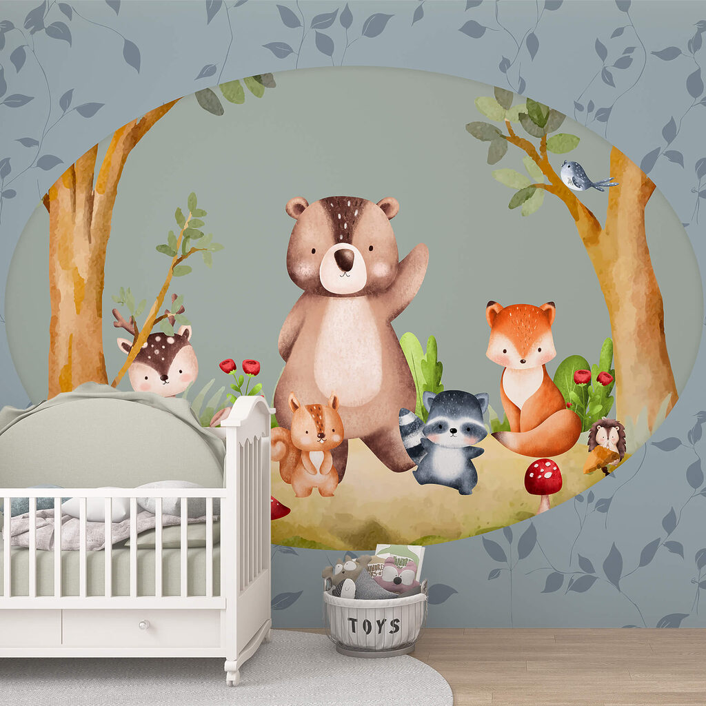 Cartoon of animals in a forest