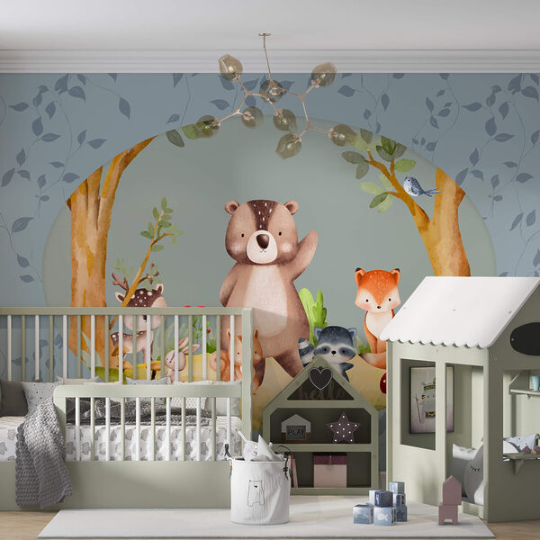 Cartoon of animals in a forest