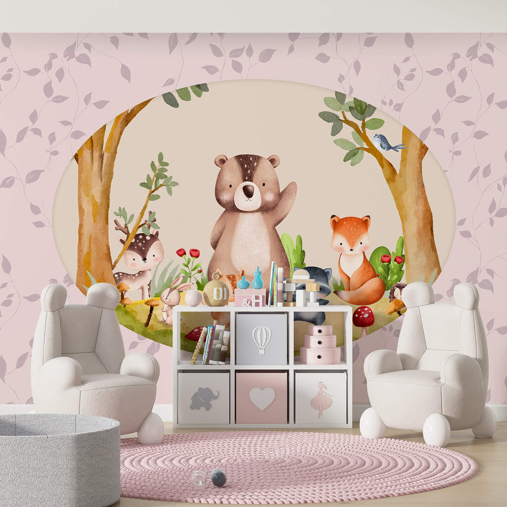 Cartoon of animals in a forest