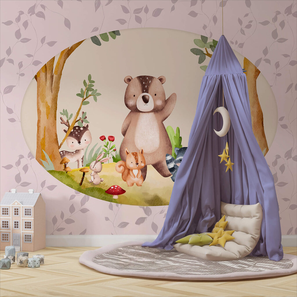 Cartoon of animals in a forest