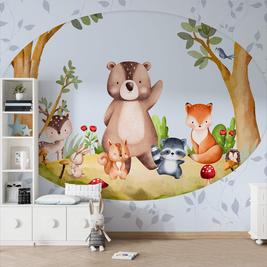 Cartoon of animals in a forest