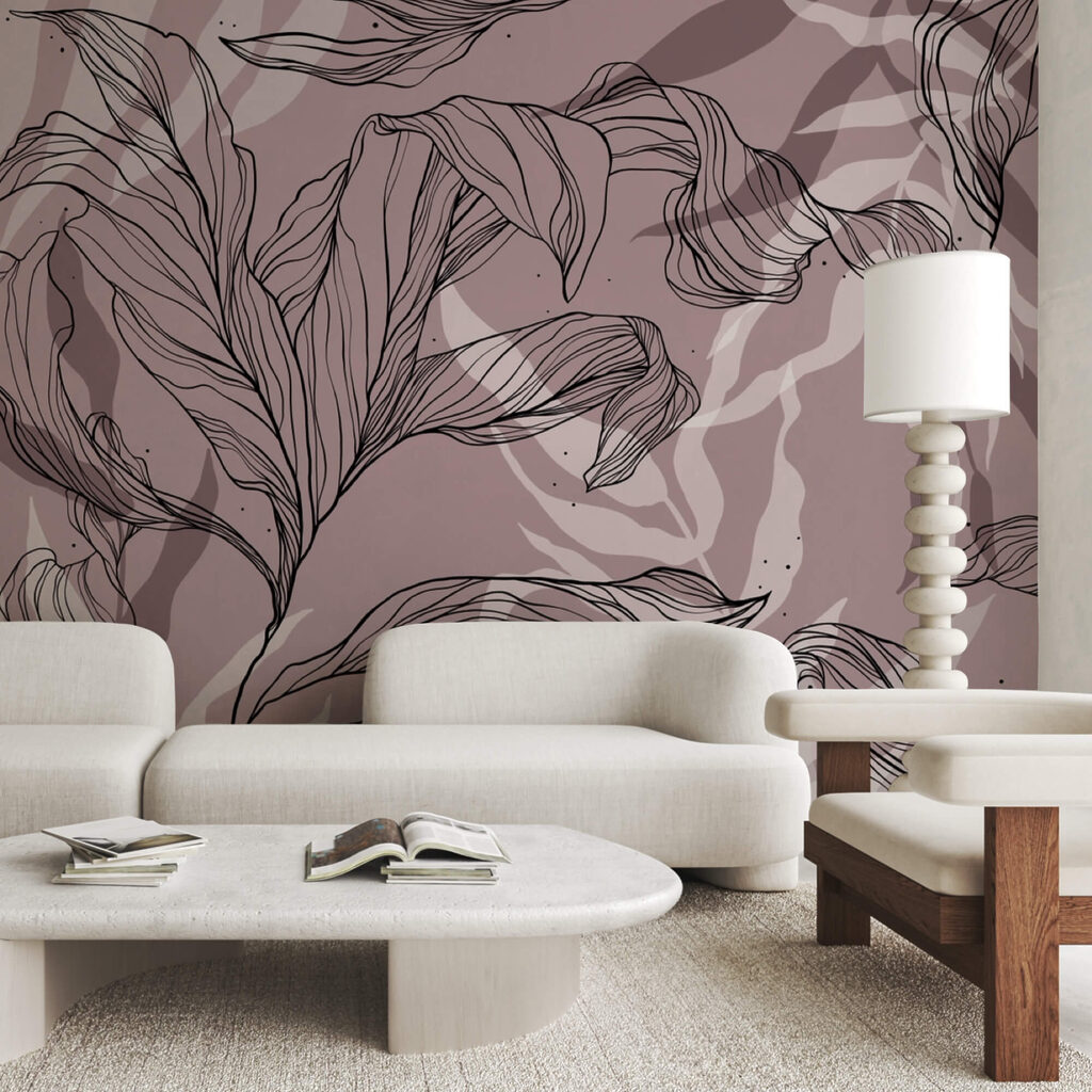 Drawing of leaves on a pink background Drawing of leaves on a pink background