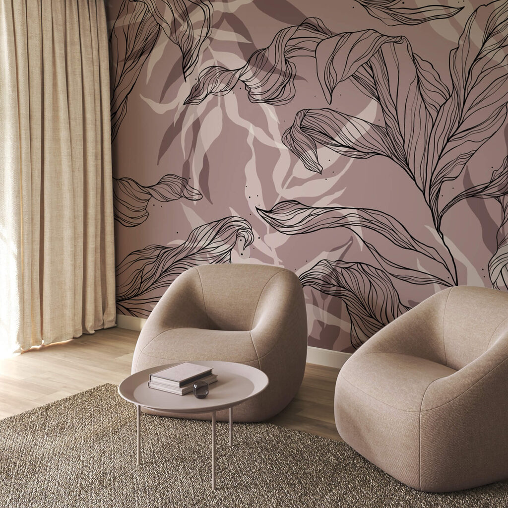 Drawing of leaves on a pink background Drawing of leaves on a pink background