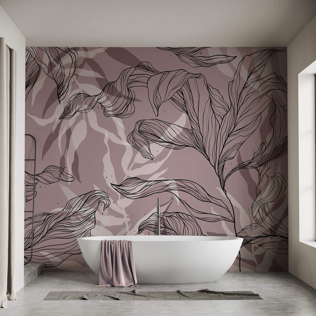 Drawing of leaves on a pink background Drawing of leaves on a pink background