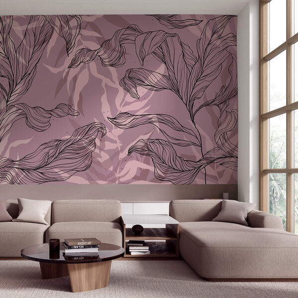 Drawing of leaves on a purple background Drawing of leaves on a purple background