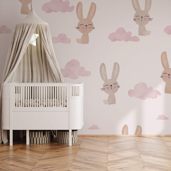 Wall murals Pattern of rabbits and clouds (SKU: t00028) Wall murals Wall murals Pattern of rabbits and clouds (SKU: t00028)