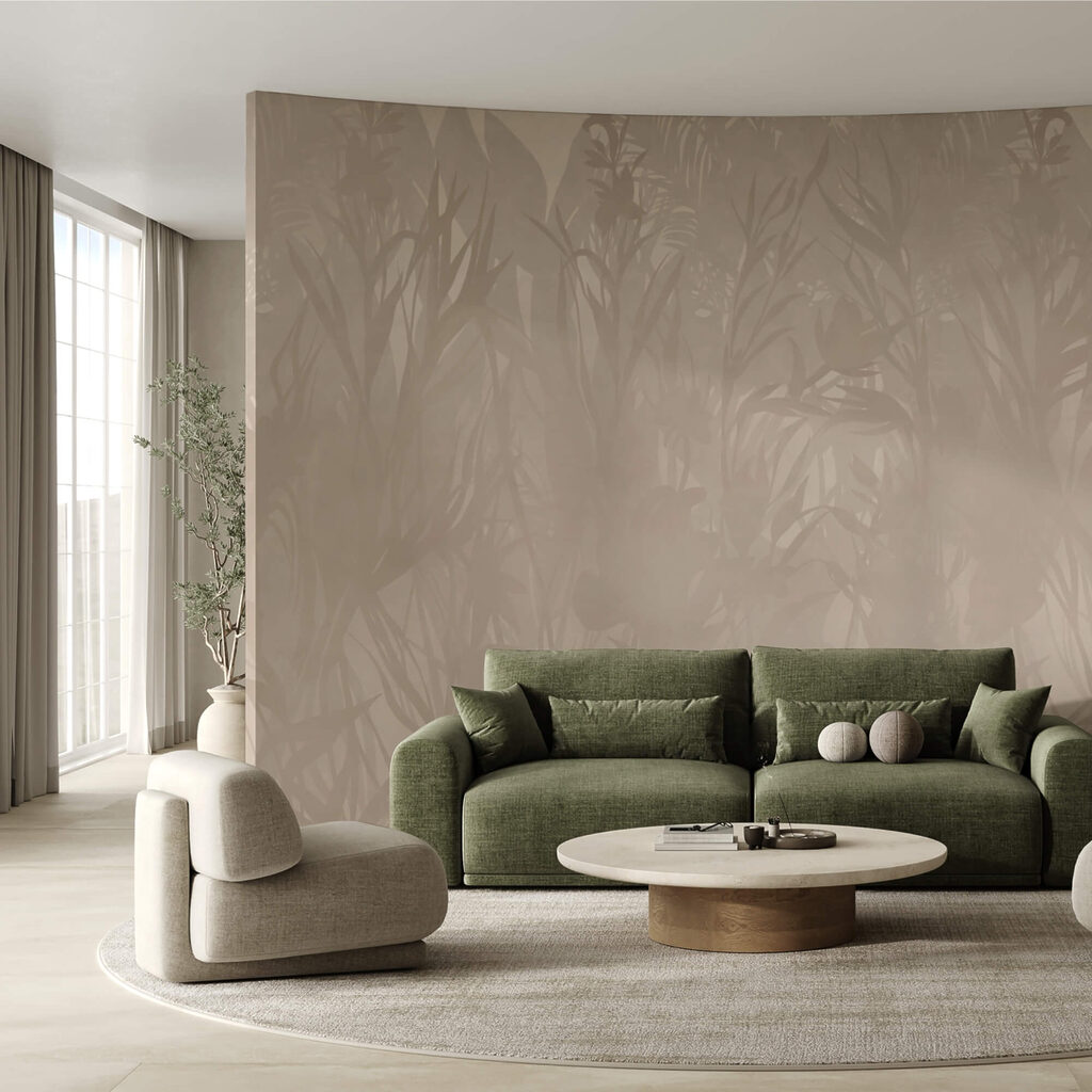 – Subtle botanical patterns in soft tones
