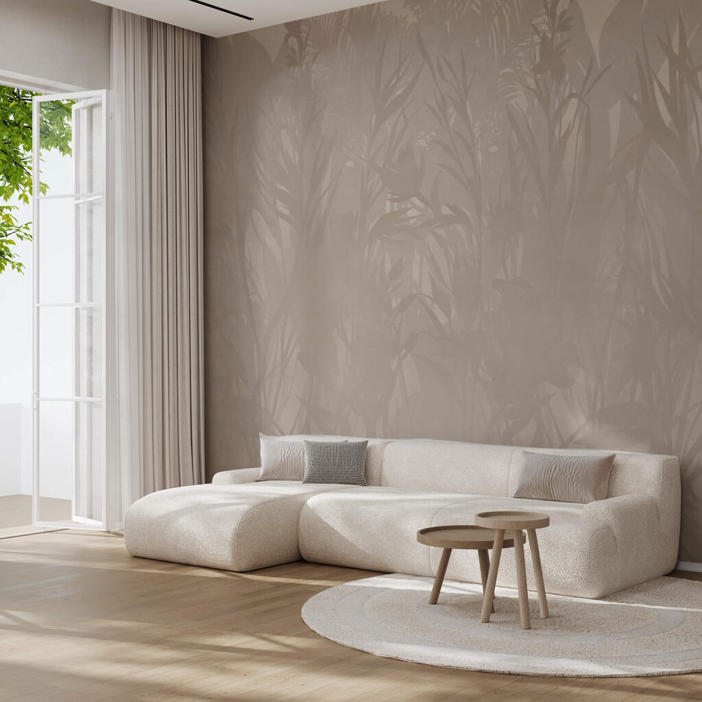 – Subtle botanical patterns in soft tones