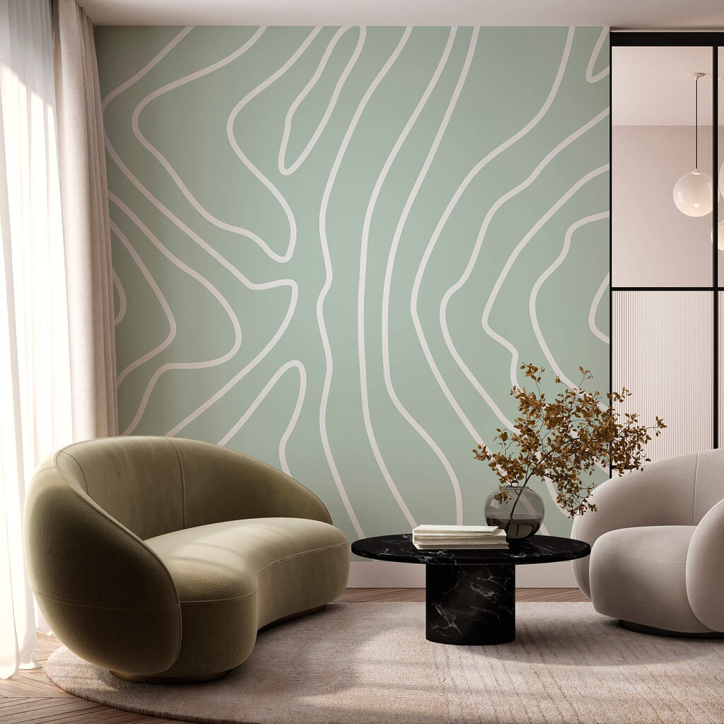 White lines on a light green background