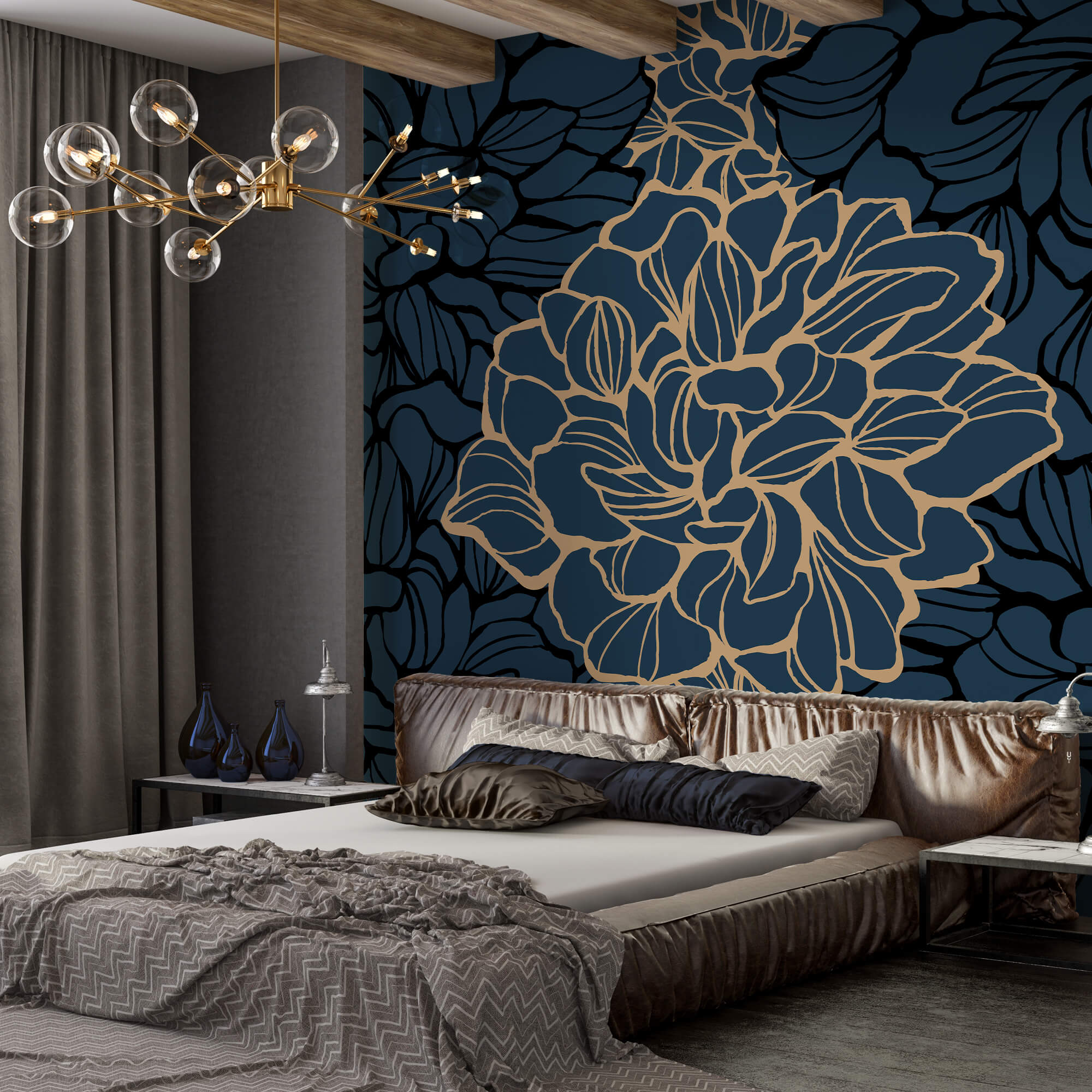 Bold floral design on dark background