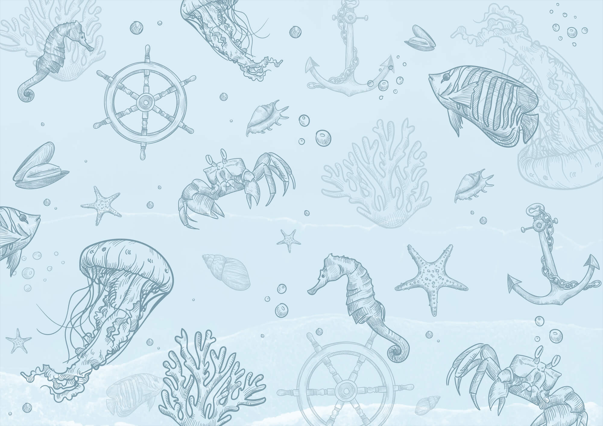 Blue background with sea creatures Blue background with sea creatures