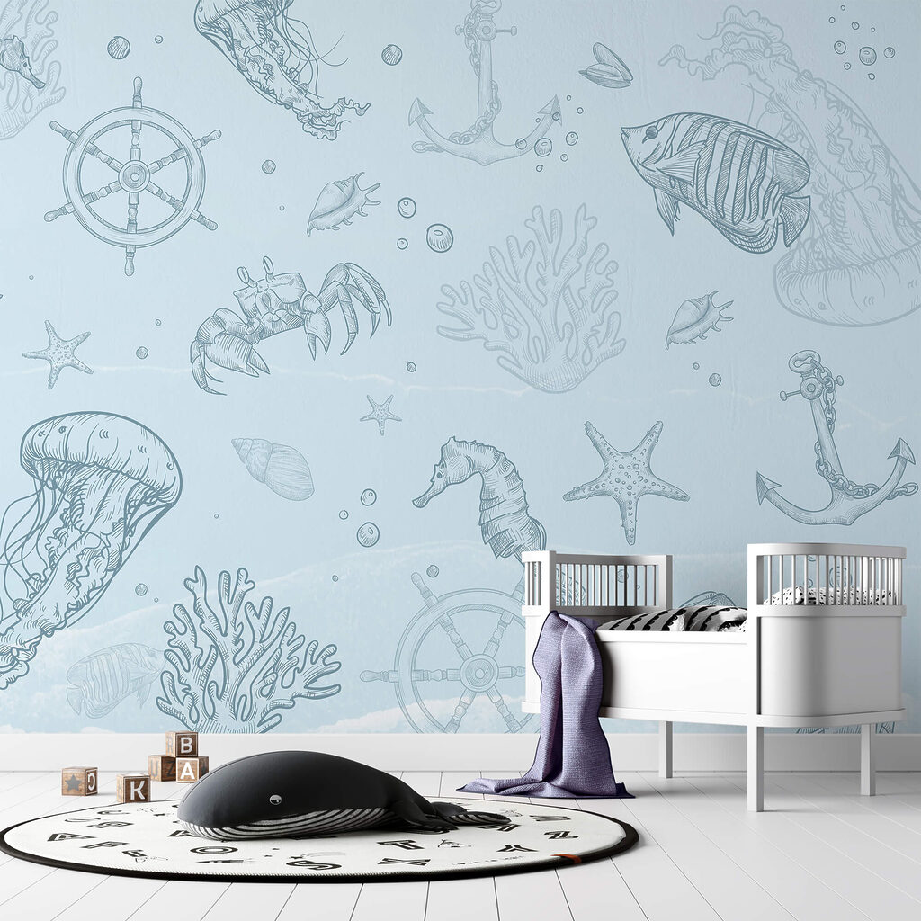 Blue background with sea creatures Blue background with sea creatures