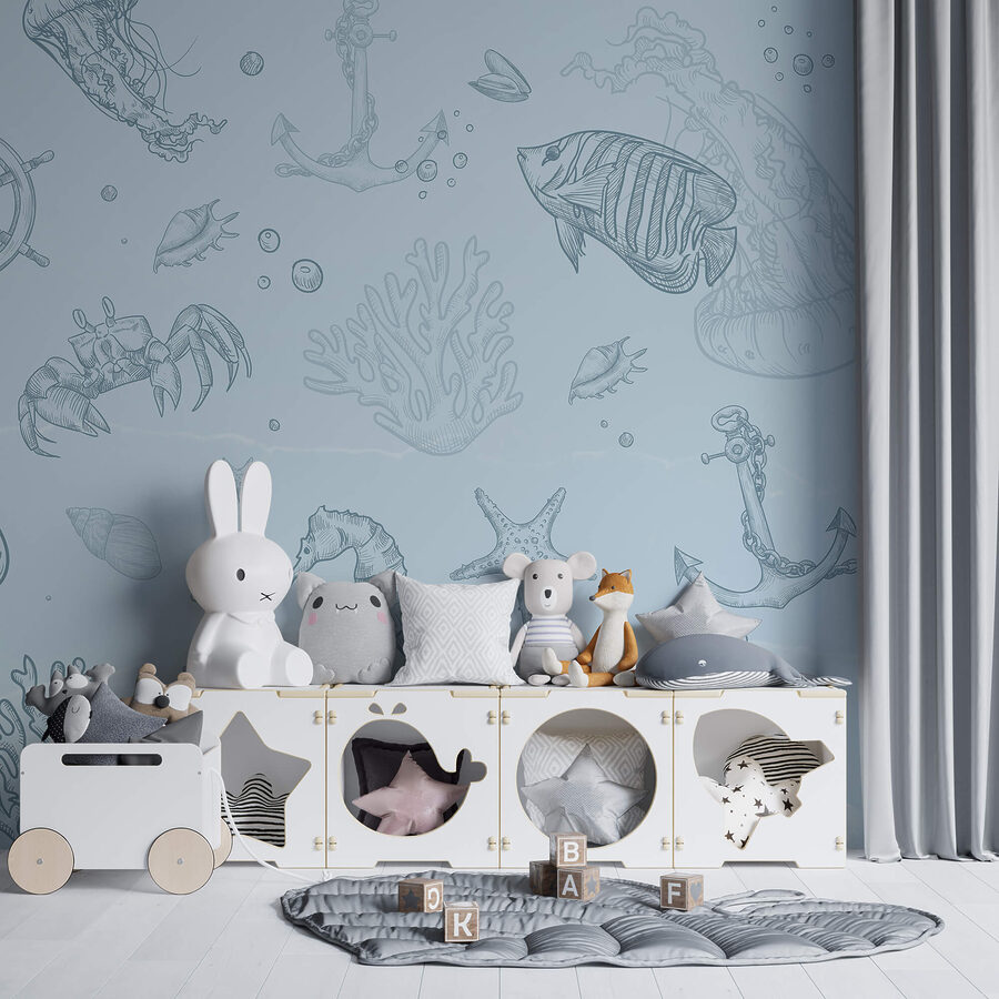 Blue background with sea creatures