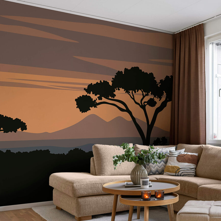 Wall murals Tree with mountains in the background