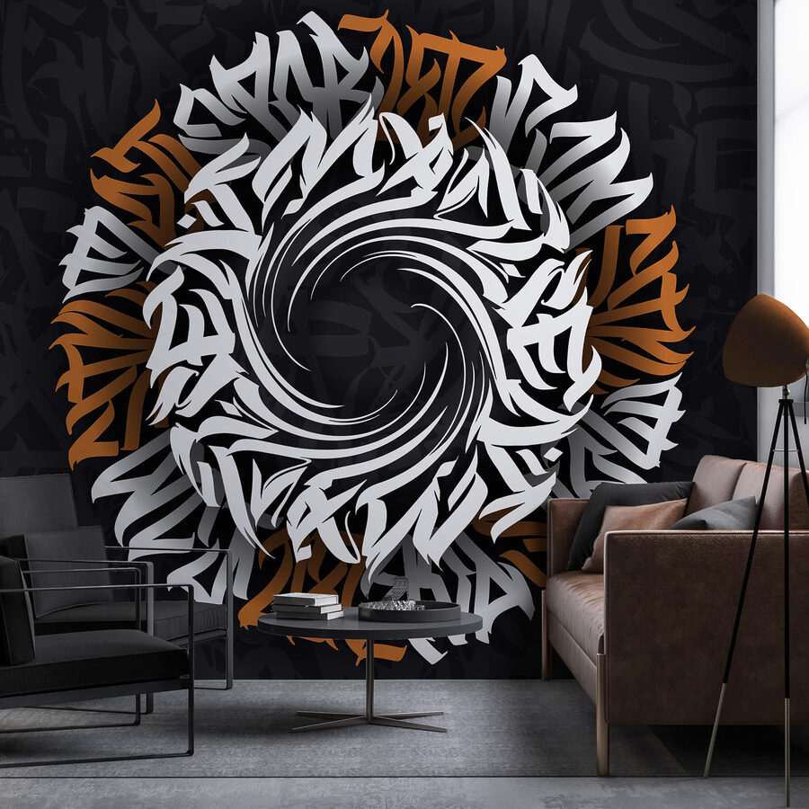 Wall murals Circular pattern with white and orange letters