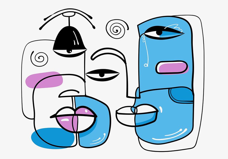 Wall murals Group of faces drawn on a white background - Image 3