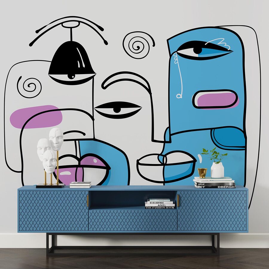 Wall murals Group of faces drawn on a white background