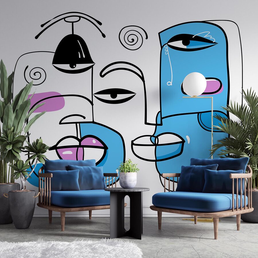 Wall murals Group of faces drawn on a white background - Image 2