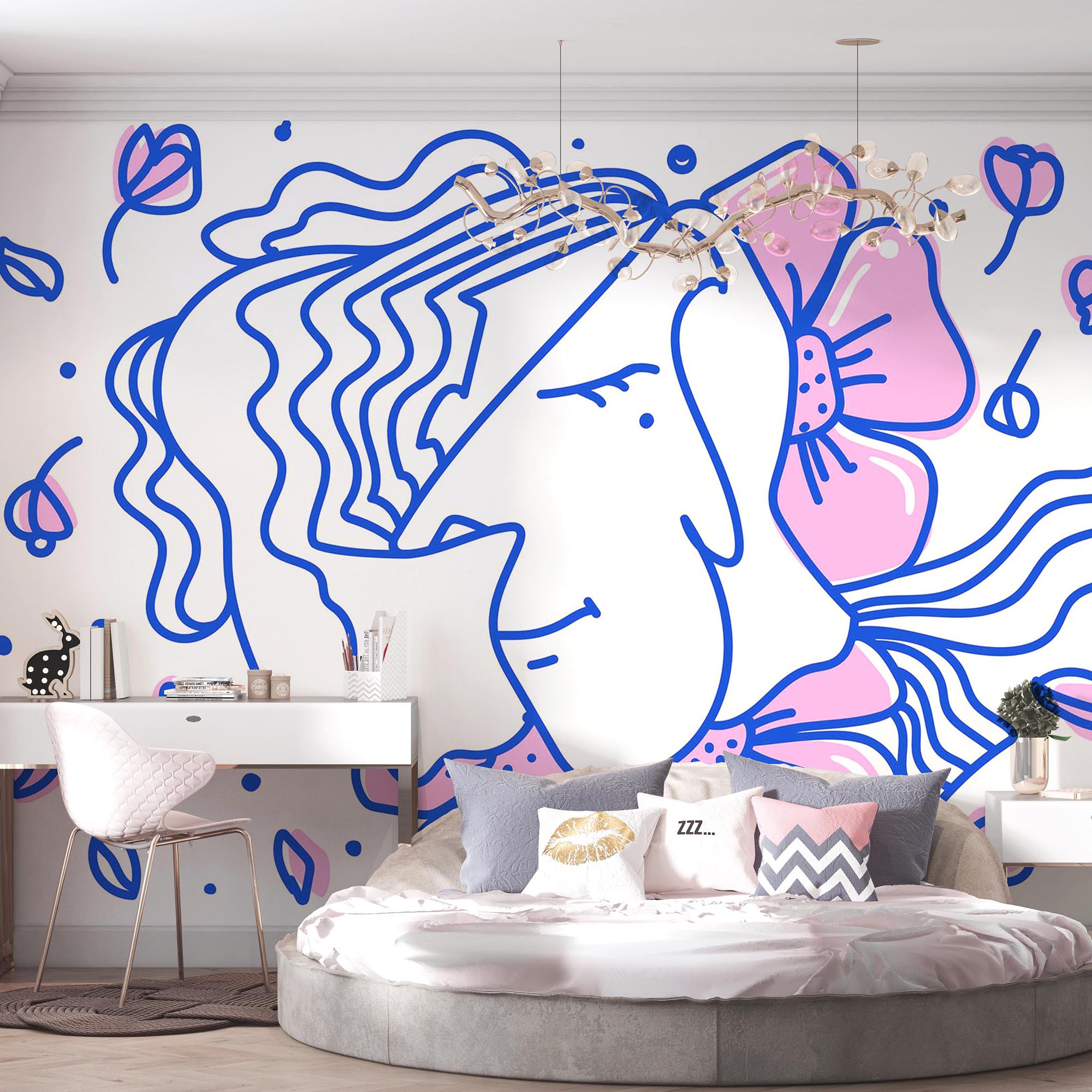 Wall murals Drawing of a woman with flowers