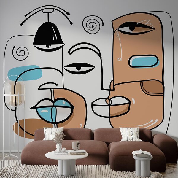 Group of faces drawn on a white background Group of faces drawn on a white background