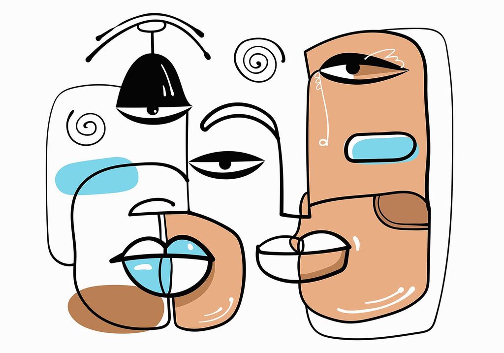 Group of faces drawn on a white background Group of faces drawn on a white background