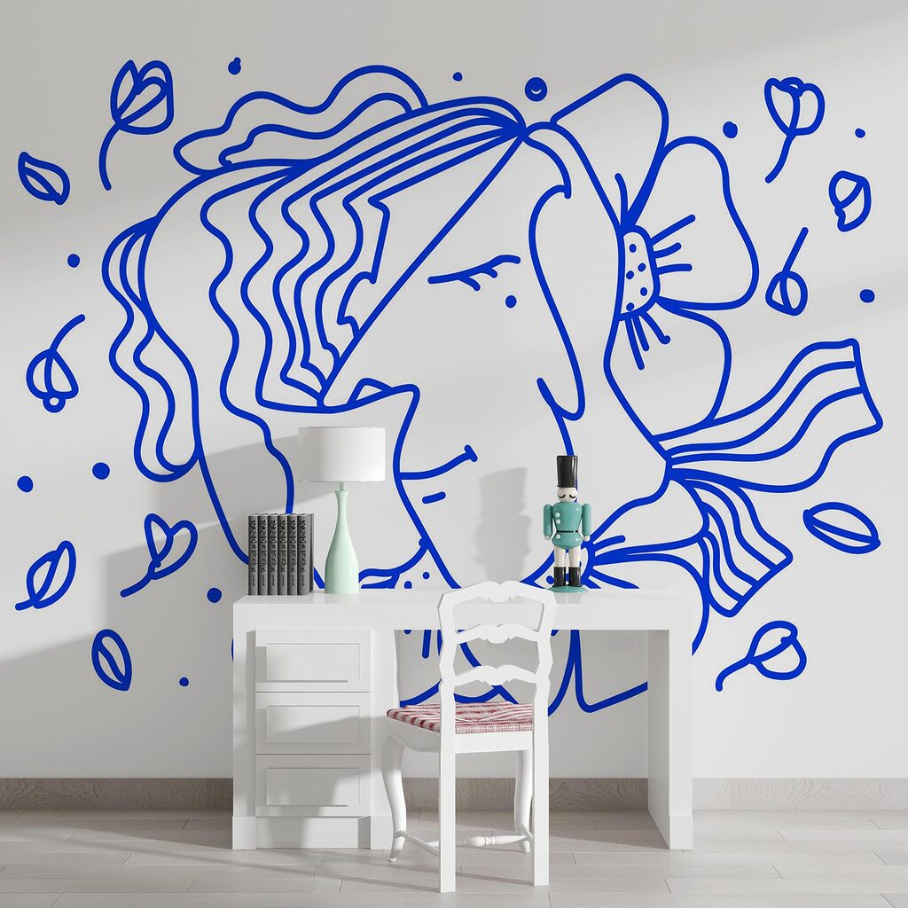 Wall murals Drawing of a woman with flowers