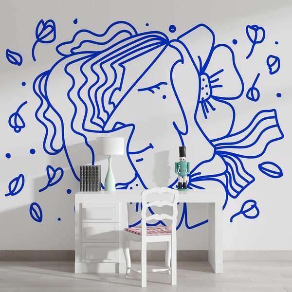 Wall murals Drawing of a woman with flowers Wall murals Drawing of a woman with flowers