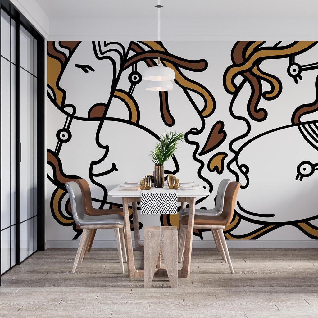 Wall murals Drawing of a couple of people