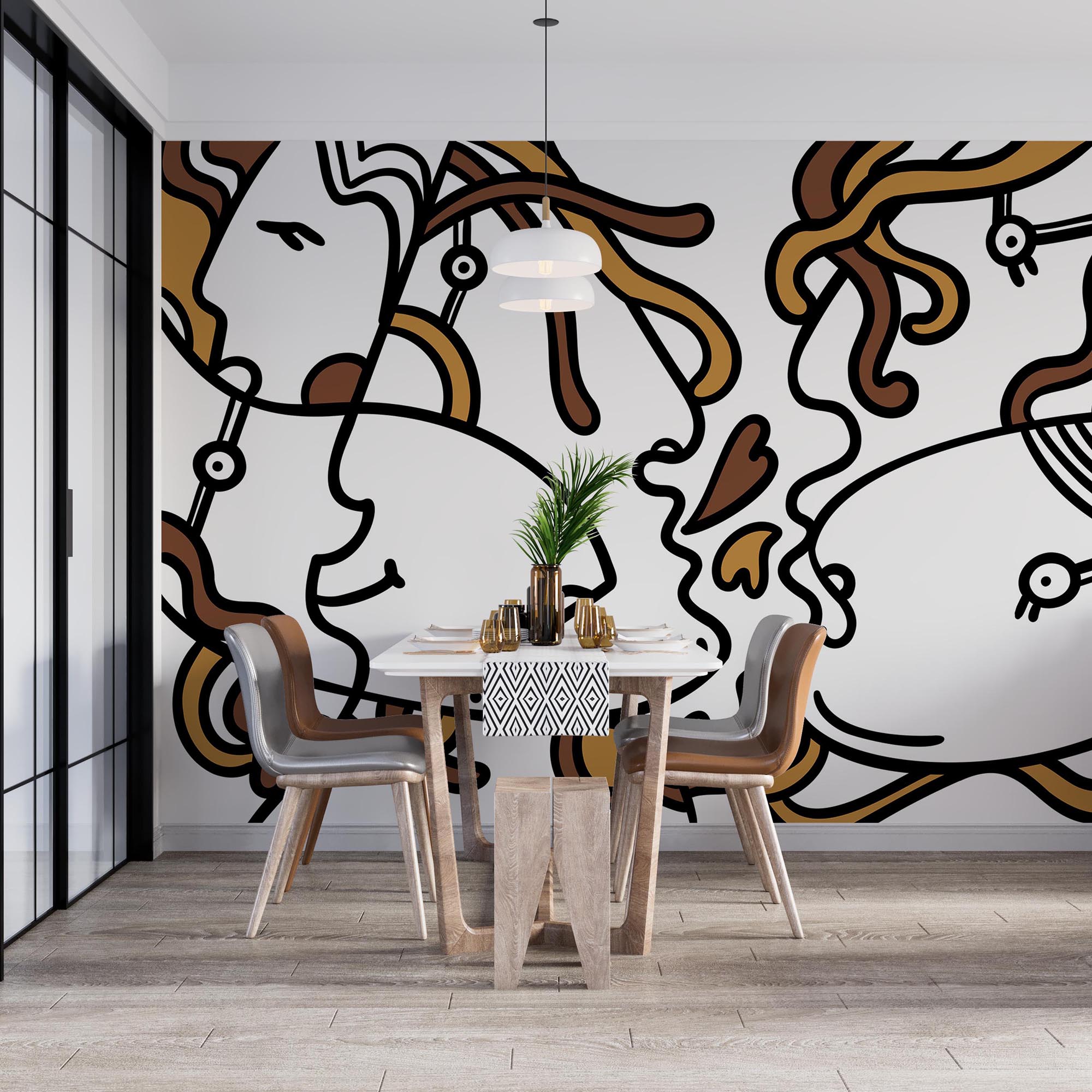 Wall murals Drawing of a couple of people