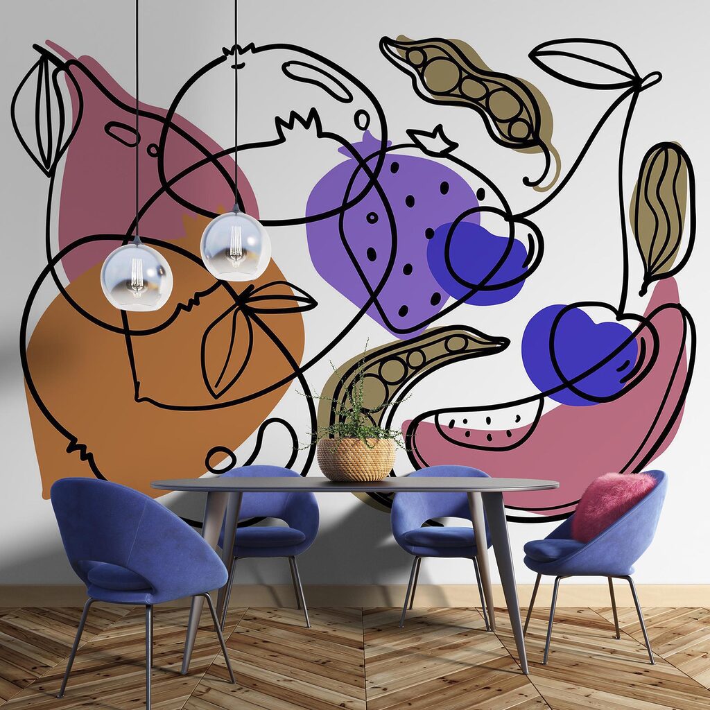 Wall murals Drawing of different fruits