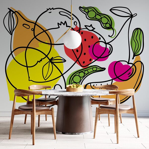 Drawing of different fruits and vegetables Drawing of different fruits and vegetables