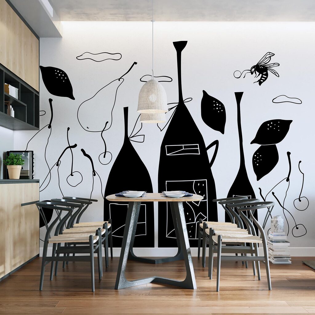 Black and white drawing of bottles Black and white drawing of bottles