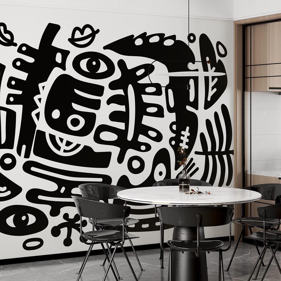 Wall murals Black and white drawing of various shapes