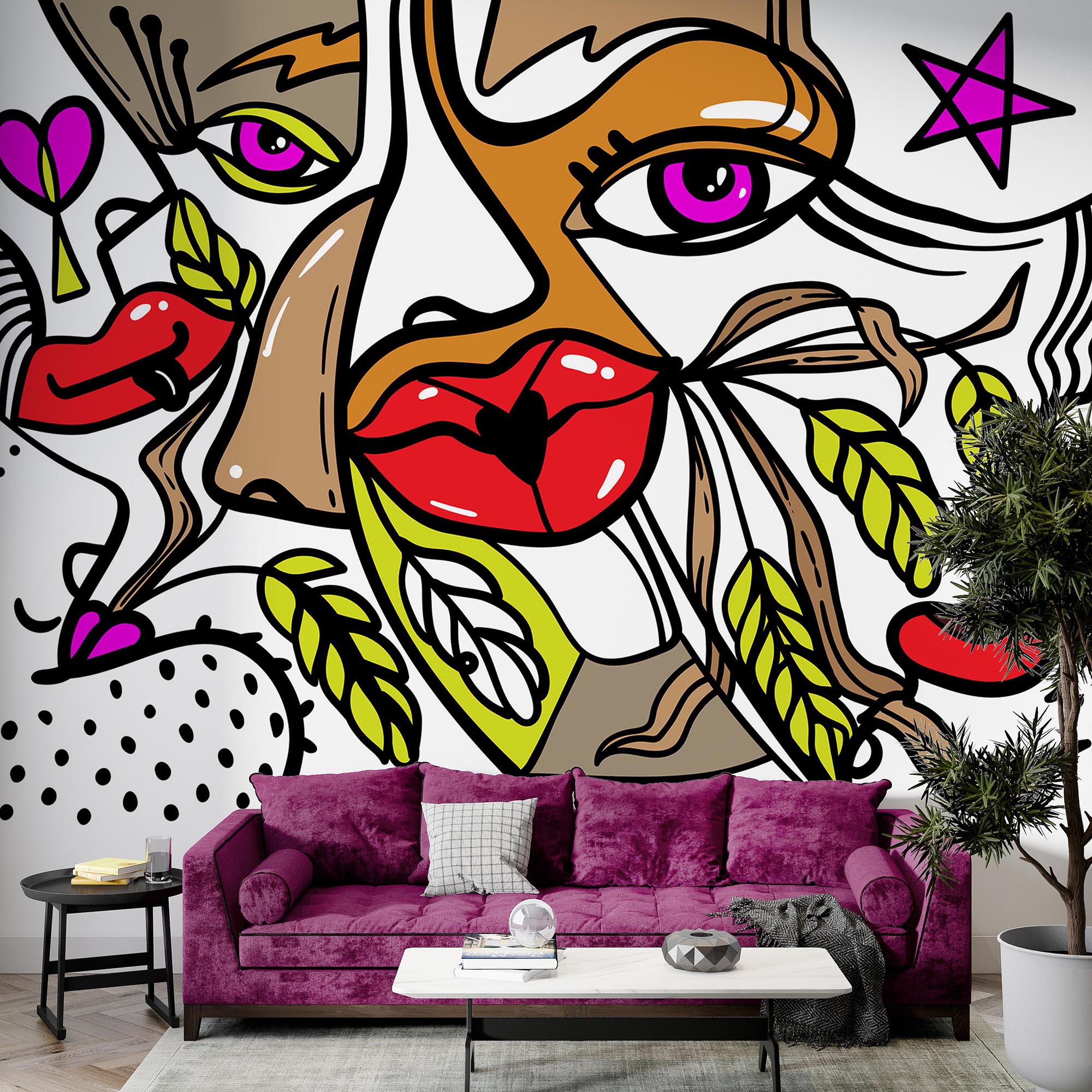 – Vibrant face with bold patterns