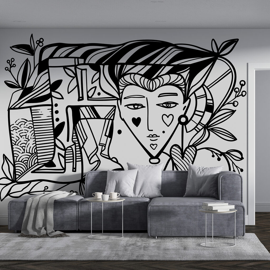 Black and white drawing of a person’s face Black and white drawing of a person’s face