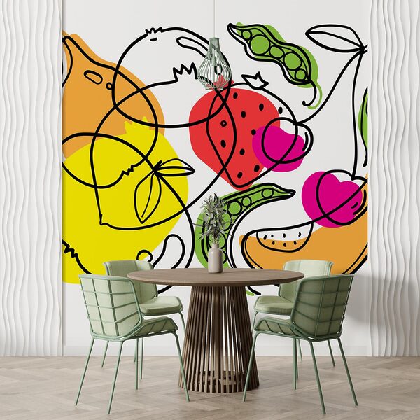 Drawing of different fruits and vegetables Drawing of different fruits and vegetables