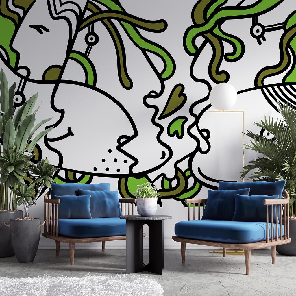 Wall murals Faces intertwined with vibrant shapes
