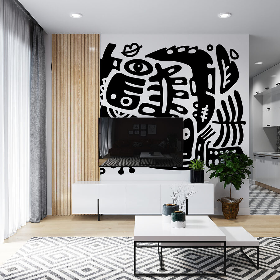 Wall murals Black and white drawing of various shapes - Image 2