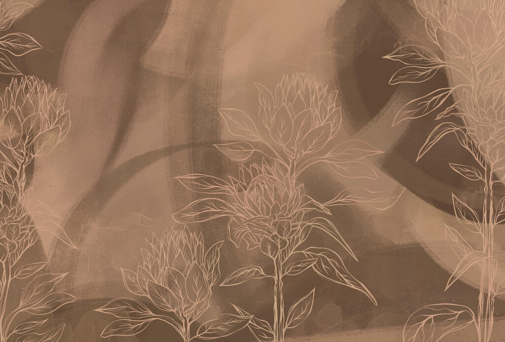 Floral outlines on warm background Floral outlines on warm background