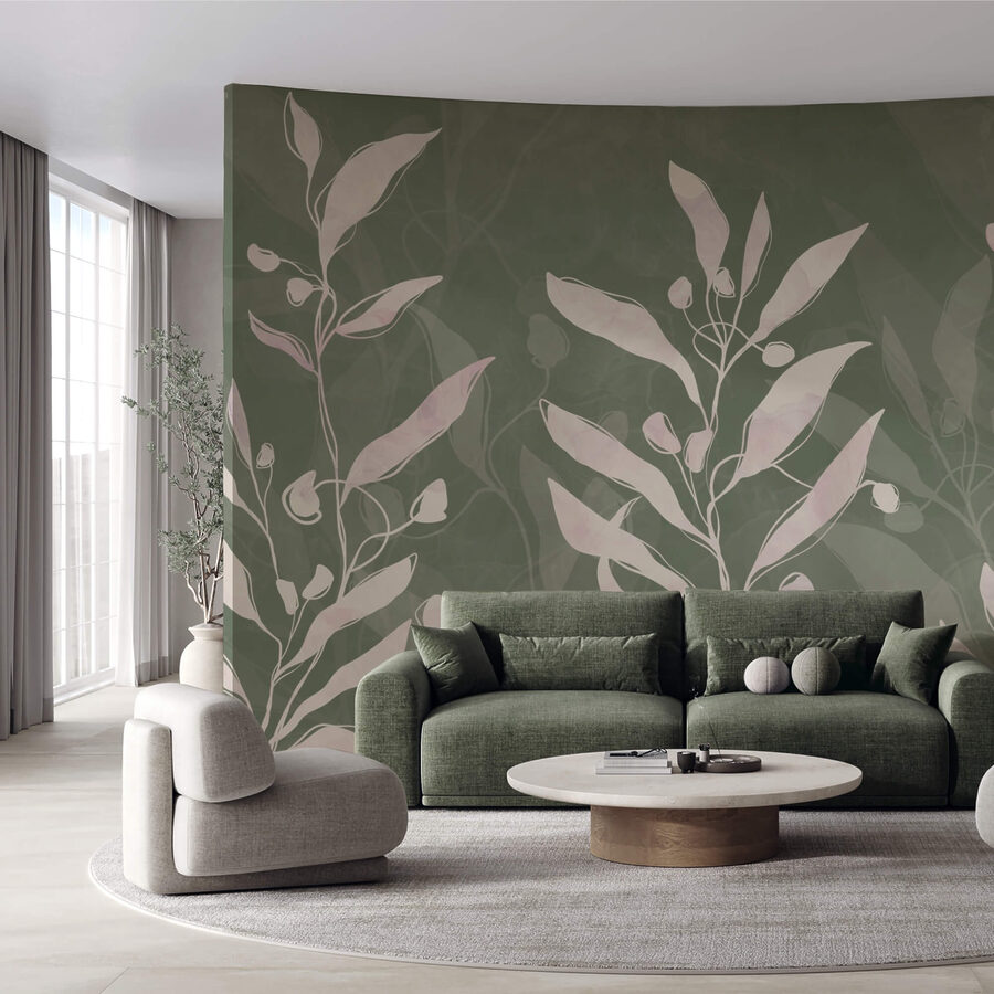 Wall murals Delicate leaves on a muted background